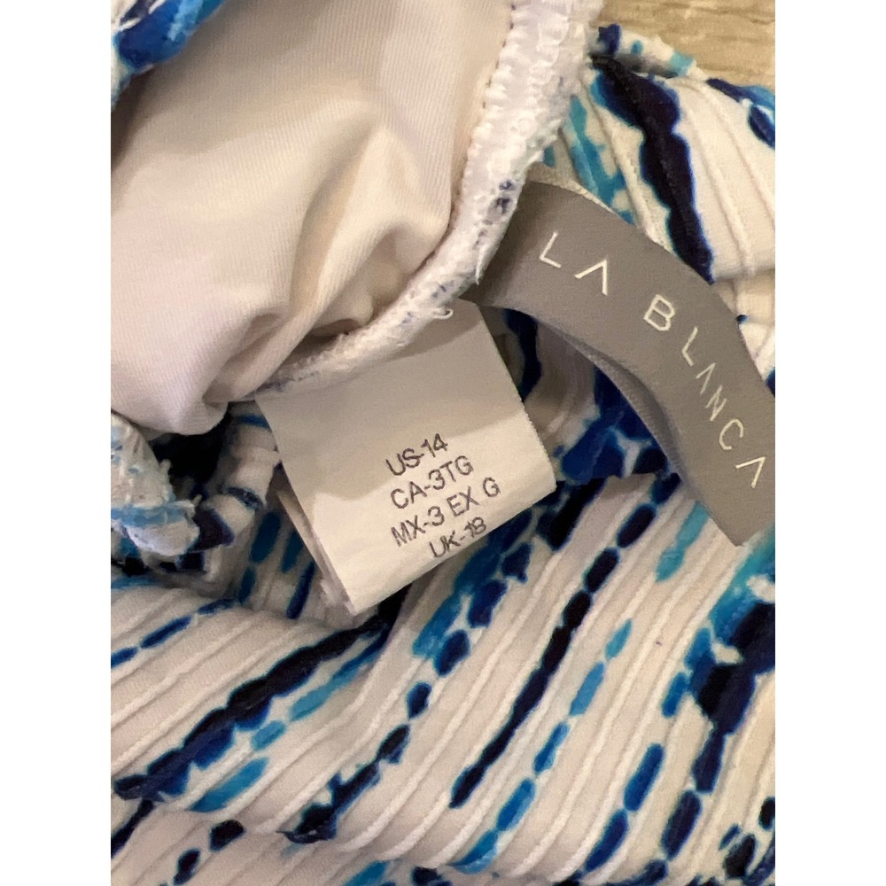 La Blanca Blue White Striped Halter One Piece Swimsuit Underwire Strappy Back 14